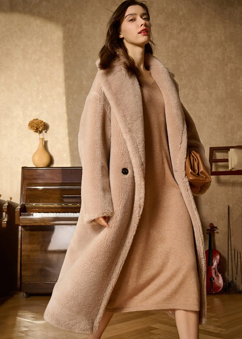 Oversize Two Button Wool Fur Long Teddy Coat