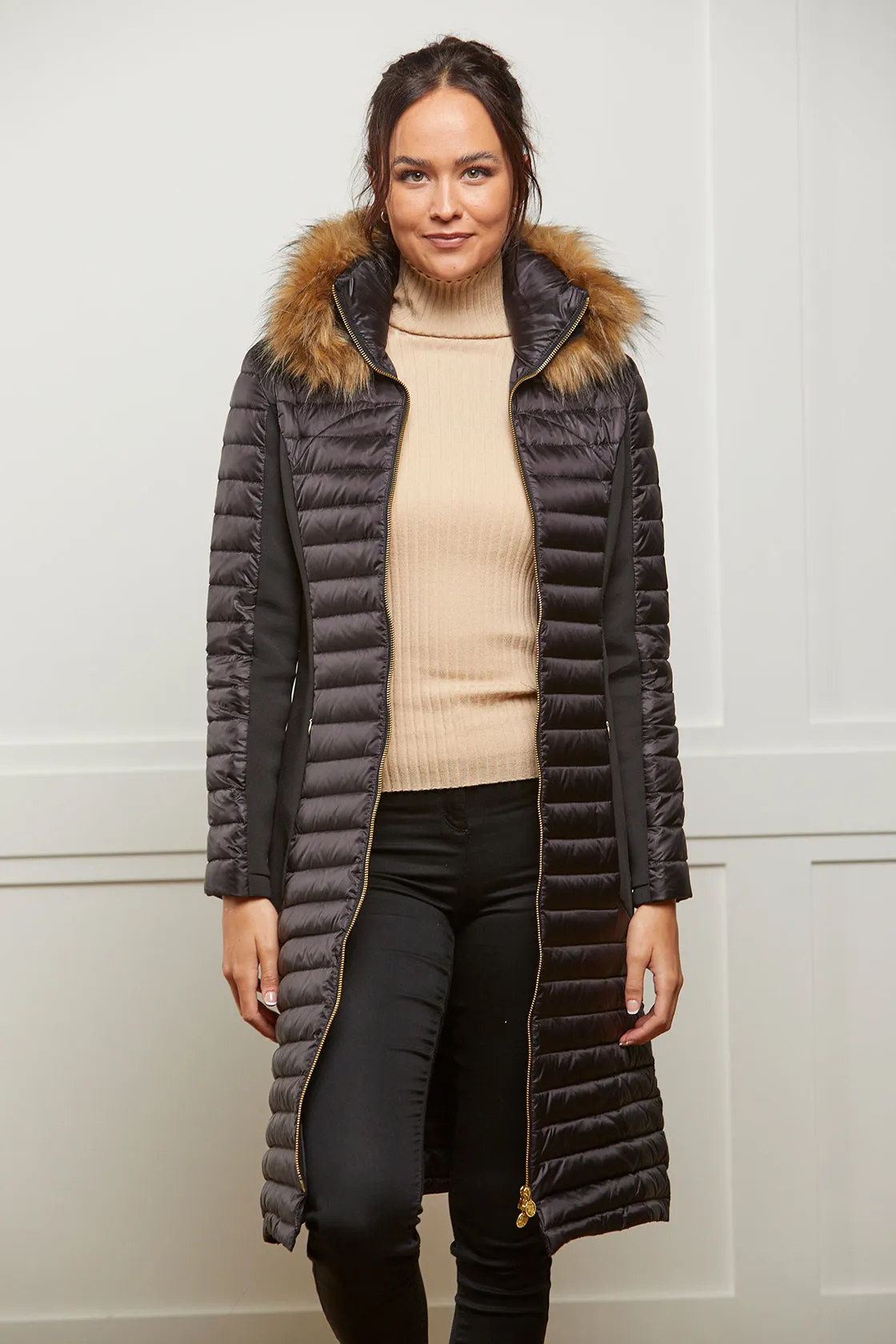 Puffer Coat Black - Luxe Faux Fur Collar - 50% OFF