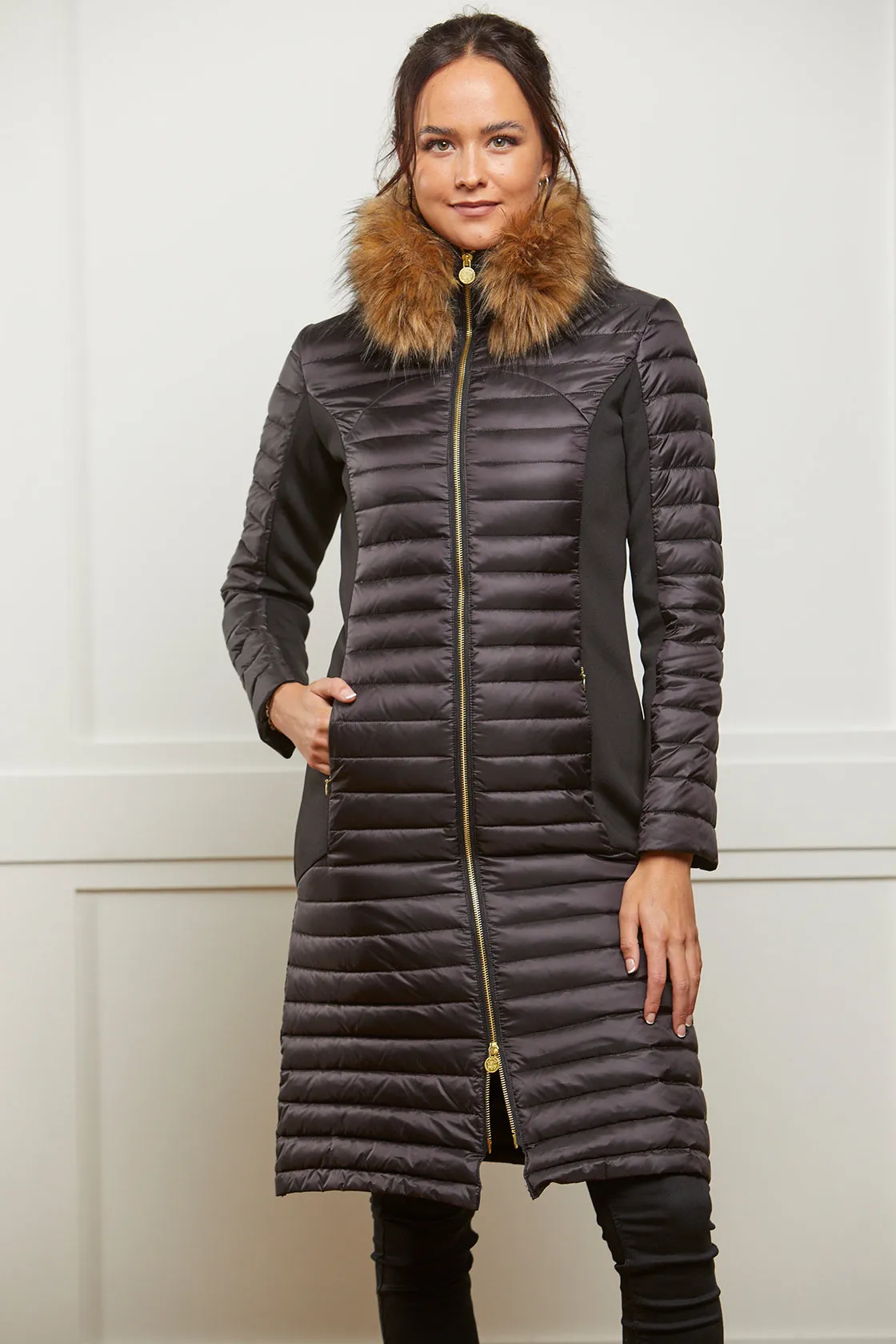 Puffer Coat Black - Luxe Faux Fur Collar - 50% OFF