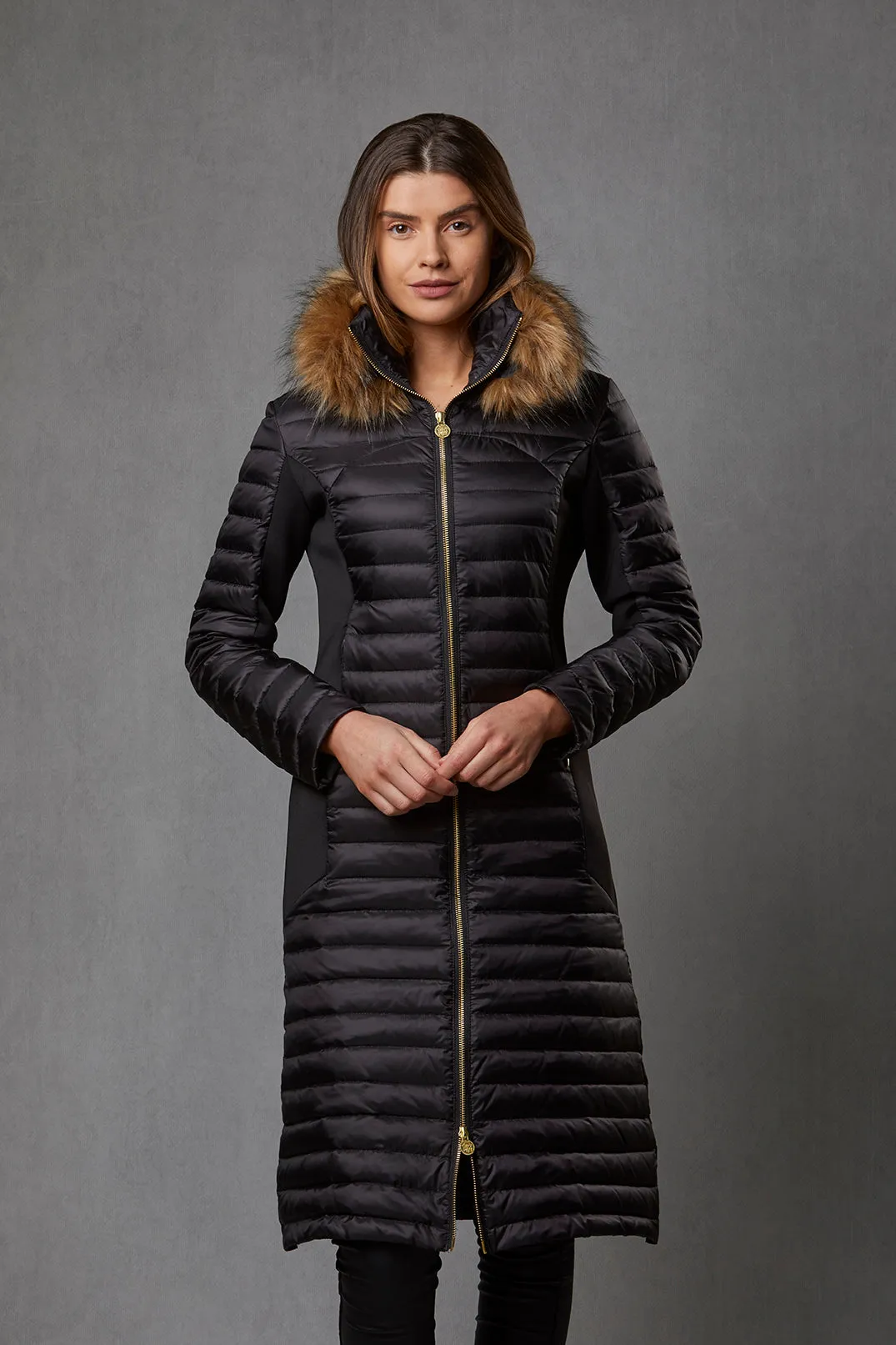 Puffer Coat Black - Luxe Faux Fur Collar - 50% OFF