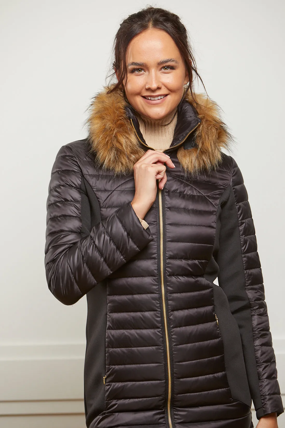 Puffer Coat Black - Luxe Faux Fur Collar - 50% OFF