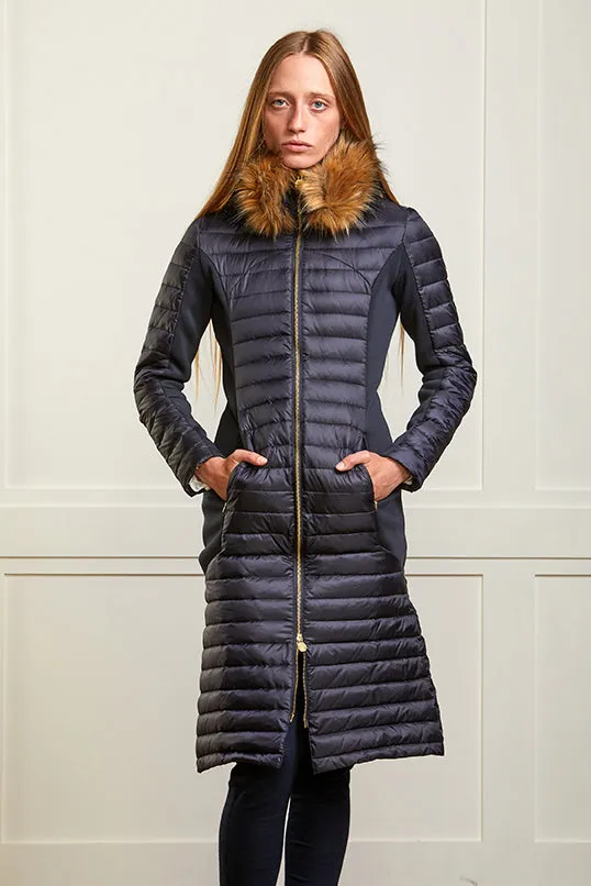 Puffer Coat Navy - Luxe Faux Fur Collar - 50% OFF