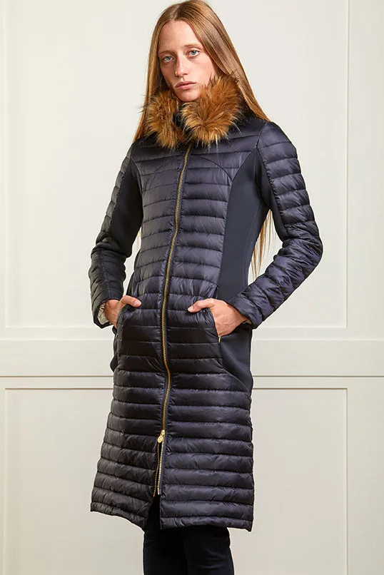 Puffer Coat Navy - Luxe Faux Fur Collar - 50% OFF