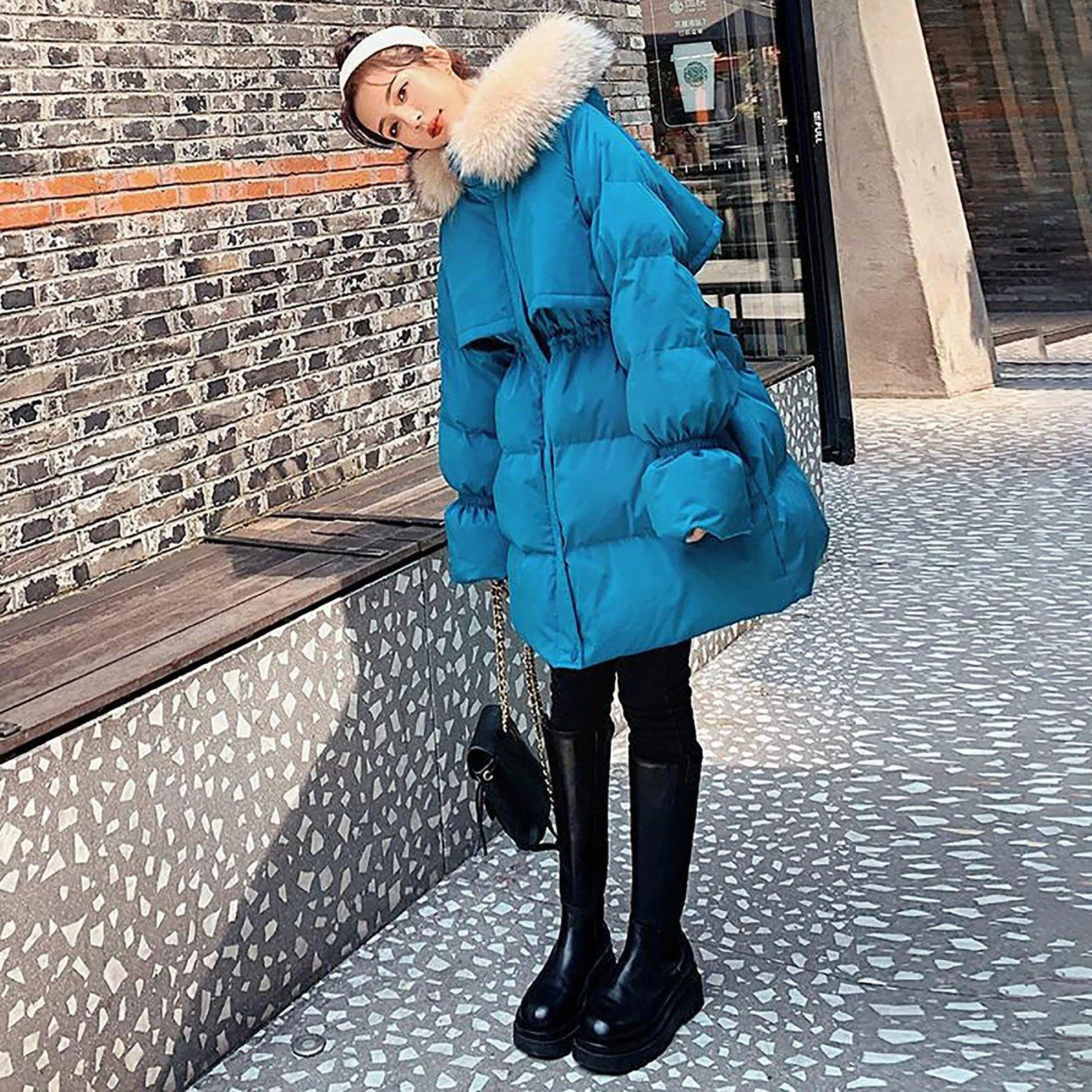 Quilted Cotton Faux Fur Collar Puffer Parka