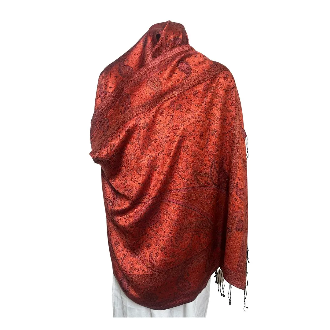 Reversible Paisley Red Silk Scarf