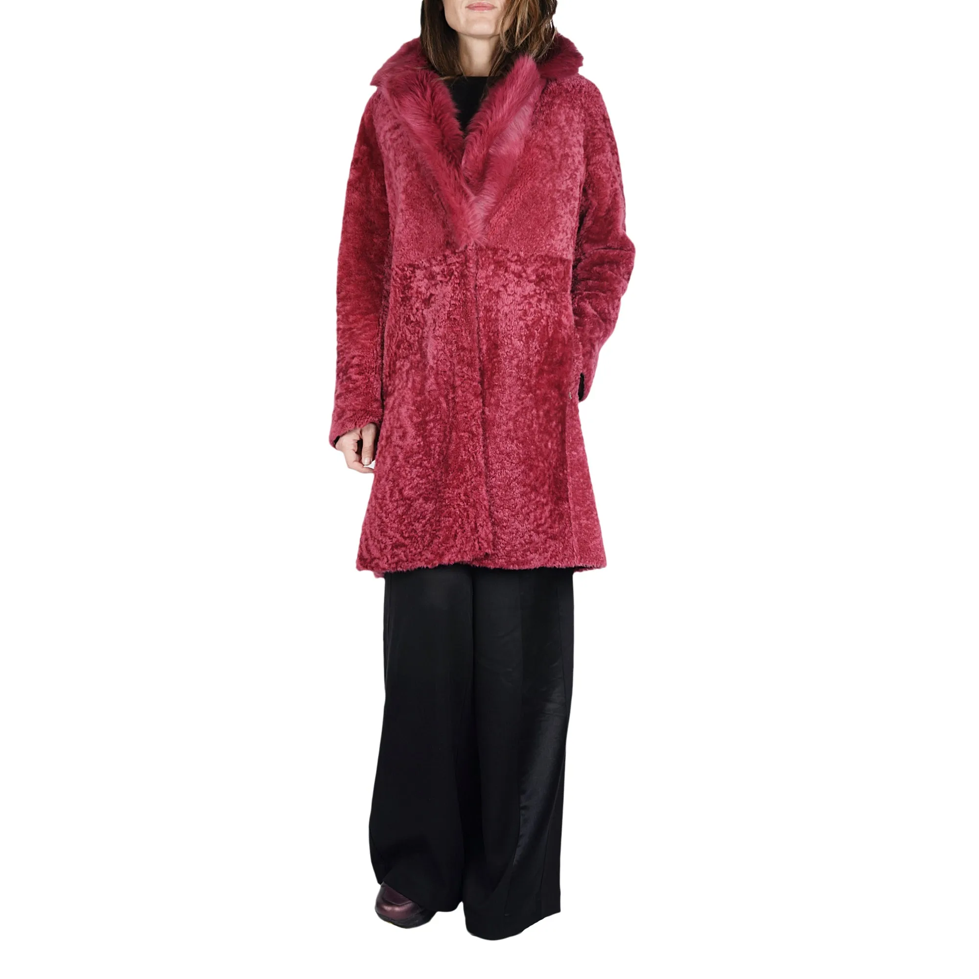 Reversible Shearling Coat Dark Brown / Red