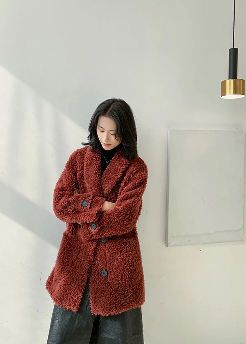 Single Breasted High Pile Fleece Lamb Wool Coat