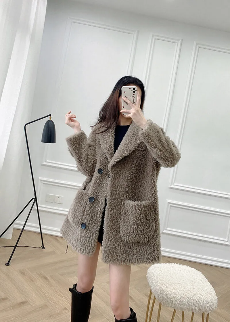 Single Breasted High Pile Fleece Lamb Wool Coat