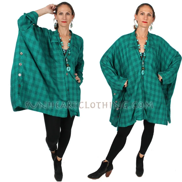 Sunheart Green Plaid Demeter Jacket Lagenlook Boho Hippie Chic Plus Sml-9X