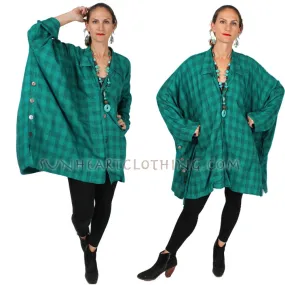 Sunheart Green Plaid Demeter Jacket Lagenlook Boho Hippie Chic Plus Sml-9X