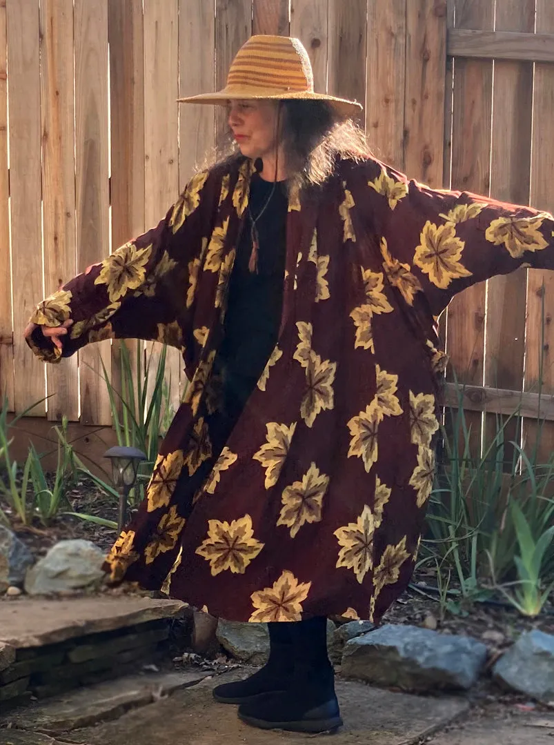 Sunheart Oak Leaves Avalon Duster Coat Resort Wear Boho Sml-6X One-of-a-Kind