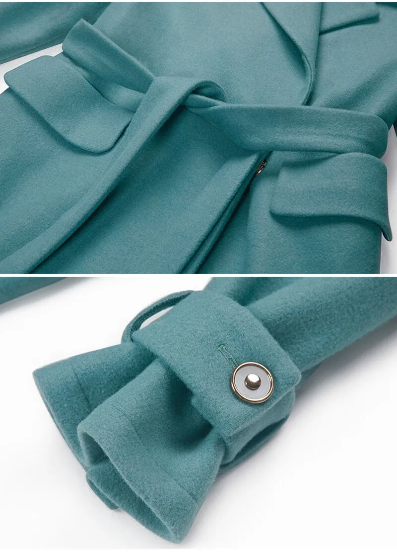 Teal Spread Collar Belted Wrap Maxi Coat