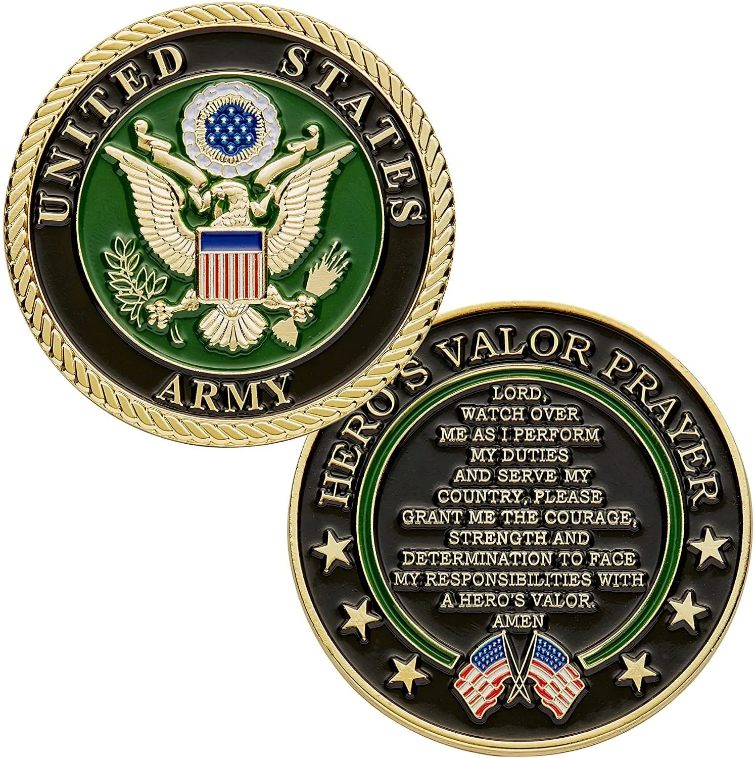 United States Army Challenge Coin with Hero's Valor Prayer 1-Pack (Single Coin)