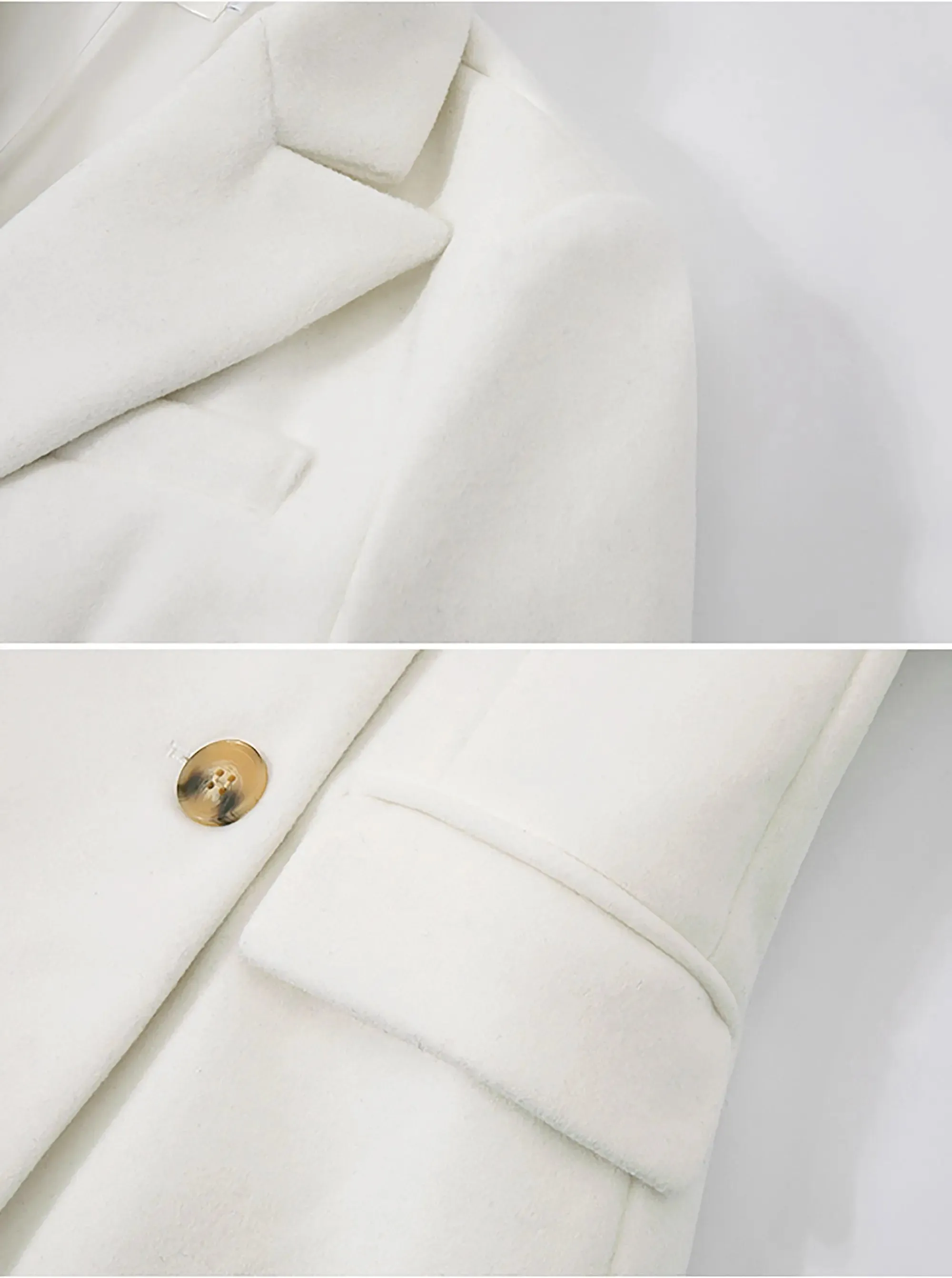 White Double Breasted Wool Blend Midi Coat