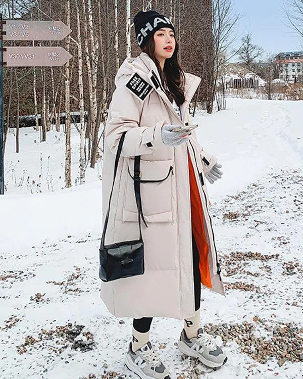 White Hooded Long Warm Down Puffer Parka