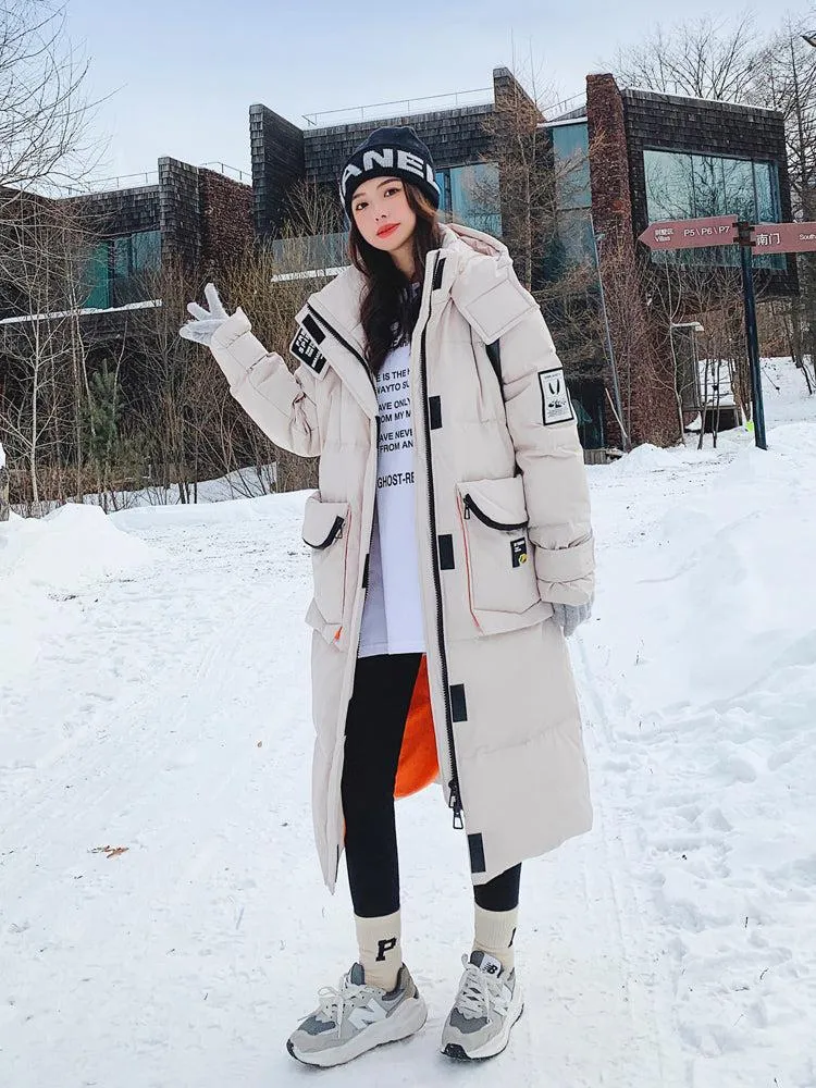 White Hooded Long Warm Down Puffer Parka