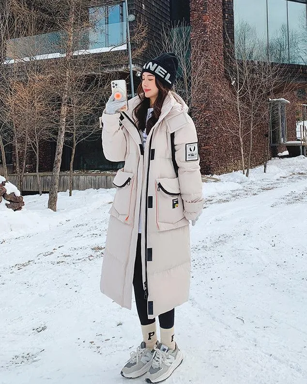 White Hooded Long Warm Down Puffer Parka