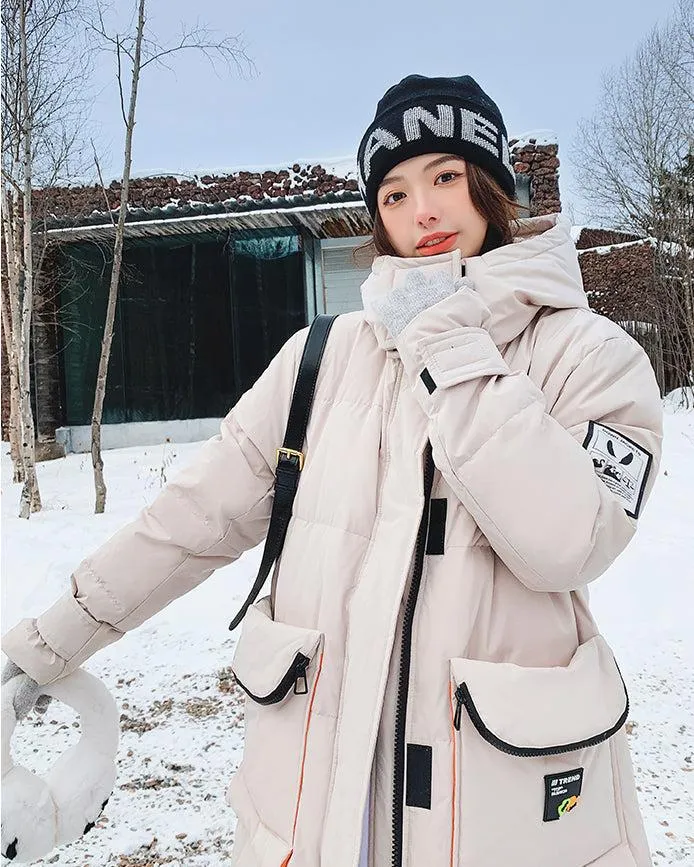 White Hooded Long Warm Down Puffer Parka