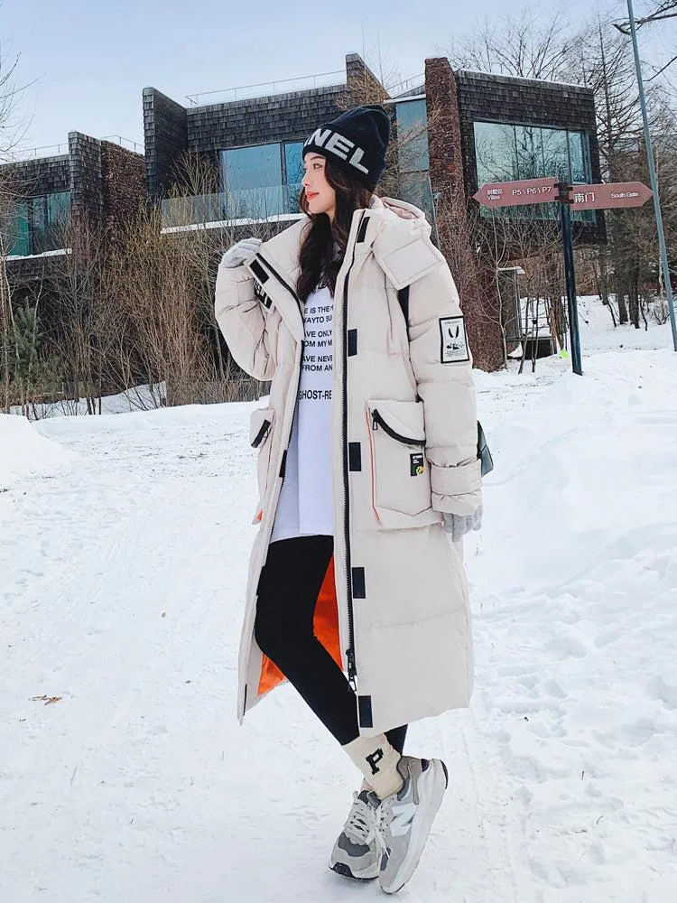 White Hooded Long Warm Down Puffer Parka