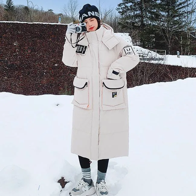 White Hooded Long Warm Down Puffer Parka