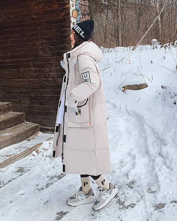 White Hooded Long Warm Down Puffer Parka