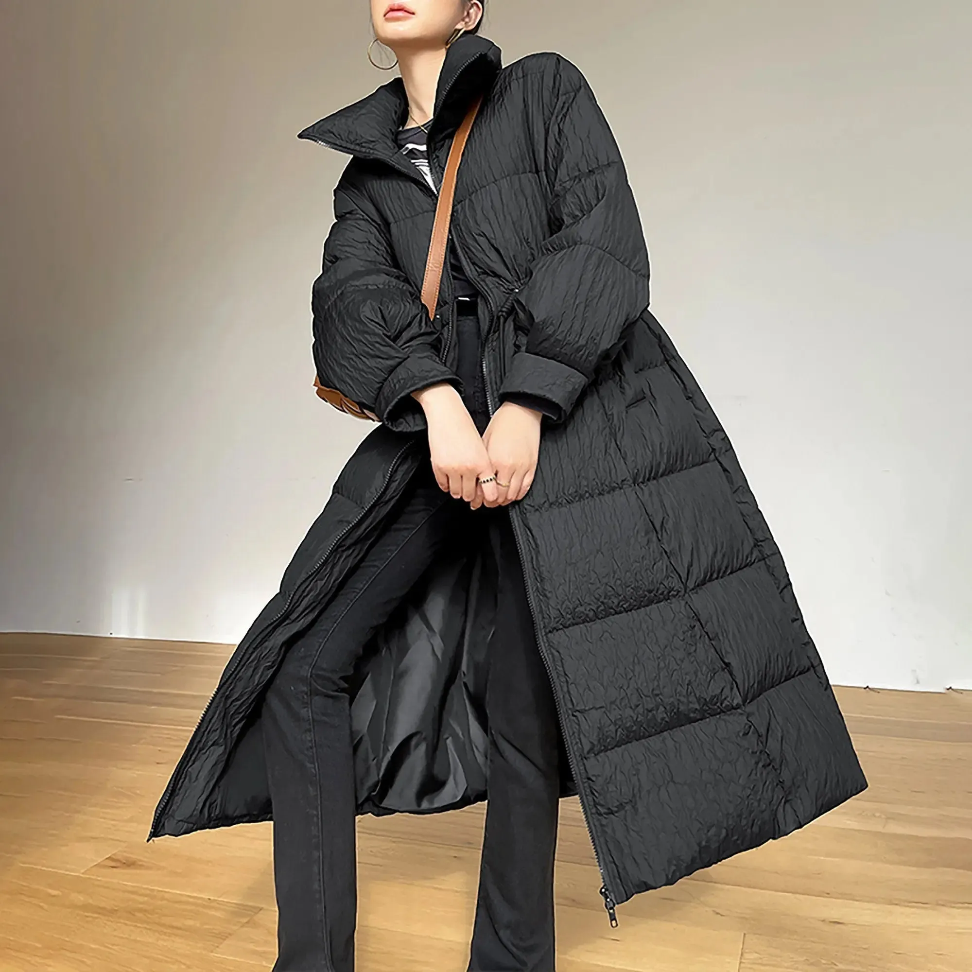 Women Black Long Down Coat,Oversize Down Jacket,Black Puffer Coat,Casual Warm Puffy Coat,Quilted Down Puffer Padded Coat,Warm Puffy Coat