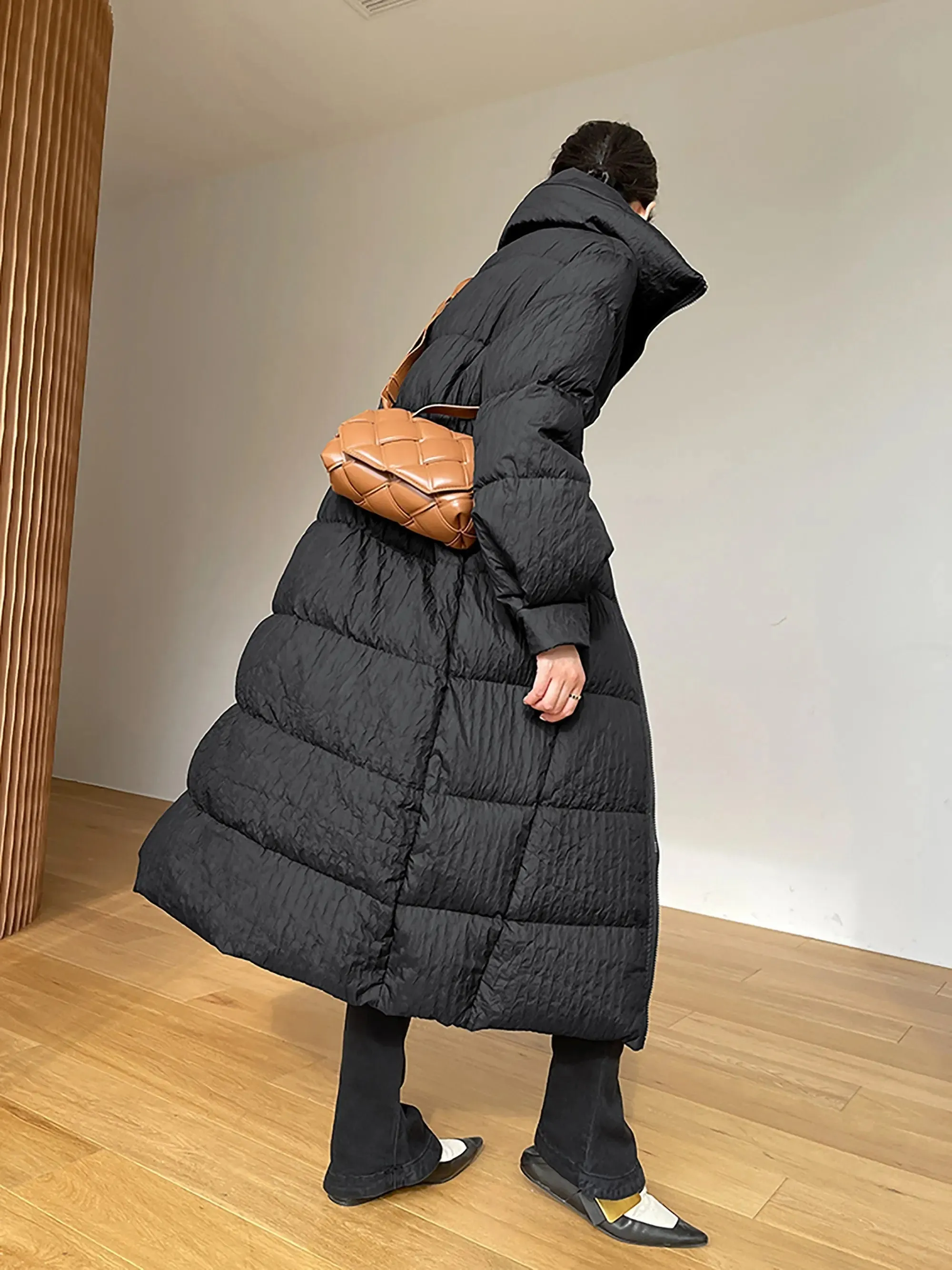 Women Black Long Down Coat,Oversize Down Jacket,Black Puffer Coat,Casual Warm Puffy Coat,Quilted Down Puffer Padded Coat,Warm Puffy Coat