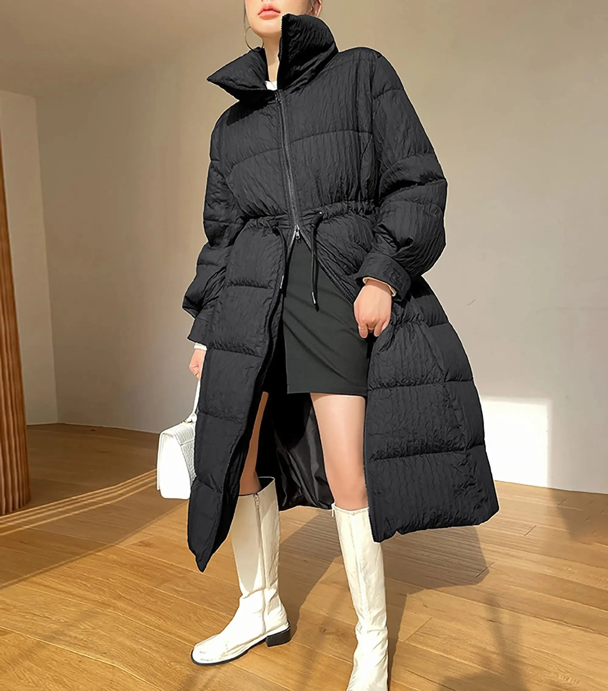 Women Black Long Down Coat,Oversize Down Jacket,Black Puffer Coat,Casual Warm Puffy Coat,Quilted Down Puffer Padded Coat,Warm Puffy Coat