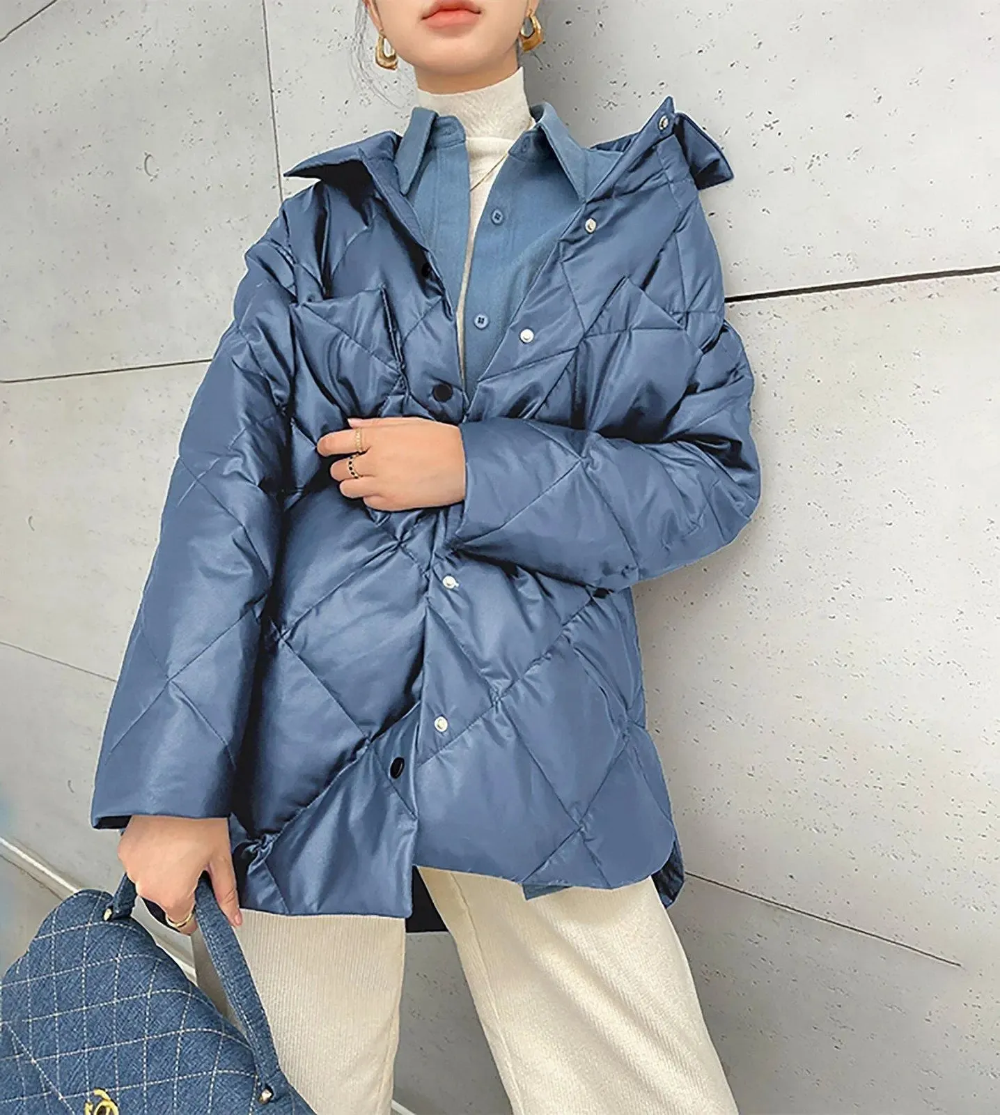 Women Faux leather Down Coat,Quilted Down Puffer Coat,Warm Winter Coat,Black Leather Down Jacket,Blue Leather Down Coat,Warm Puffy Coat