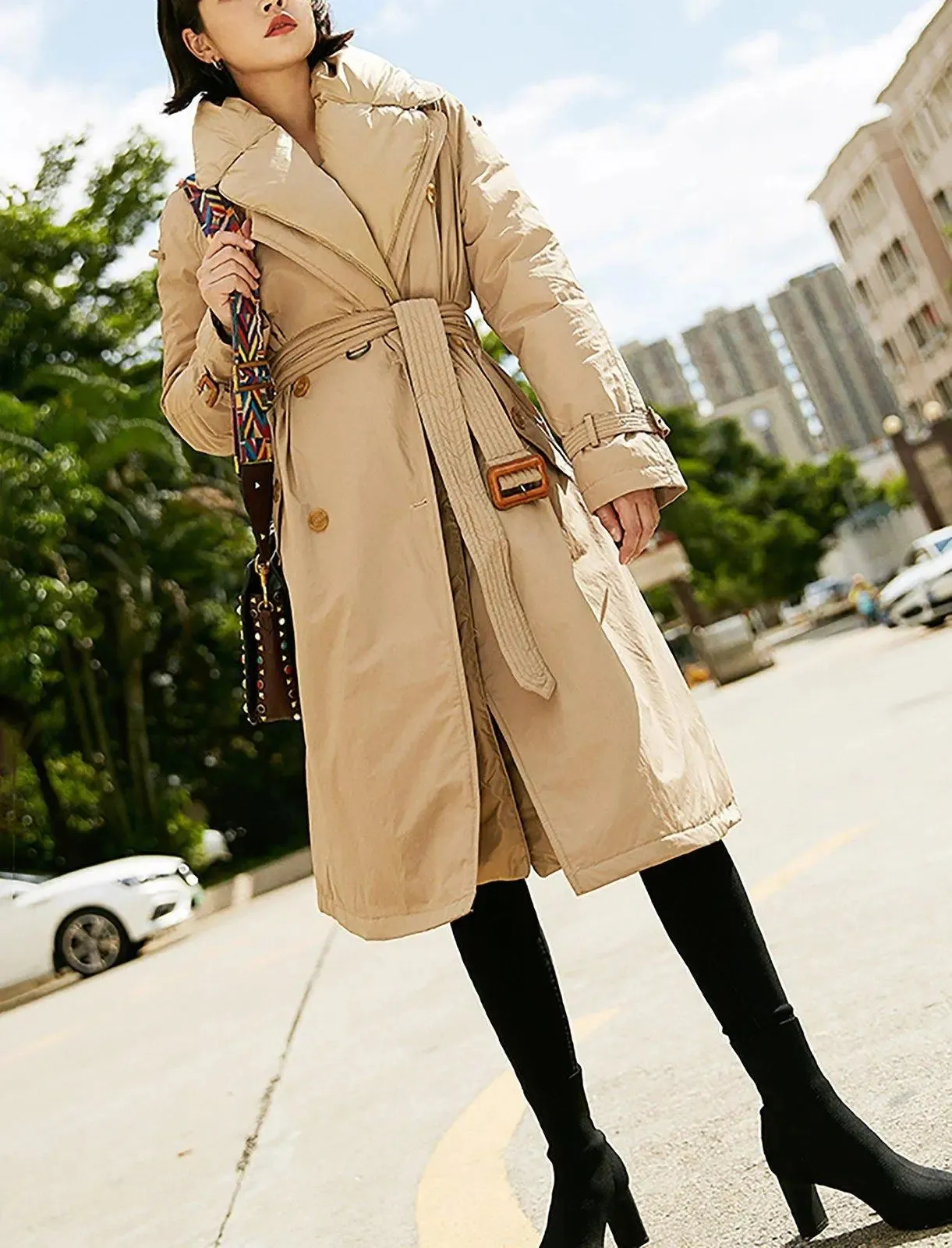 Women Long Down Coat,Khaki Thick Down Coat,Double breasted down coat,Warm Puffy Coat,Warm Winter Coat,Khaki Down Puffer Coat,Down Overcoat