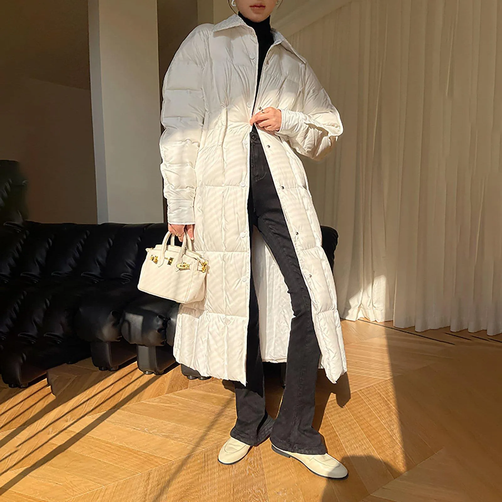 Women Long Down Coat,White Fitted Down Puffer Coat,Quilted Down Parka Coat,White Puffer Coat,Thicken Down Coat,Warm Puffy Coat,Winter Parkas