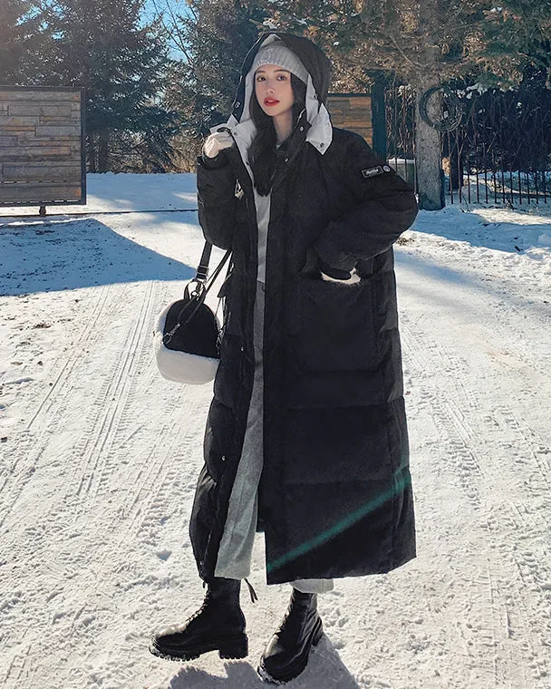 Women Oversize Long Quilted Puffer Parka Coat White Long Warm Coat Black Loose Winter Coat