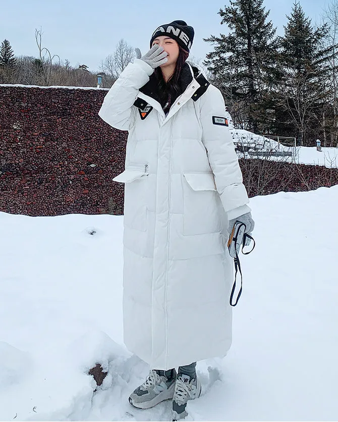 Women Oversize Long Quilted Puffer Parka Coat White Long Warm Coat Black Loose Winter Coat