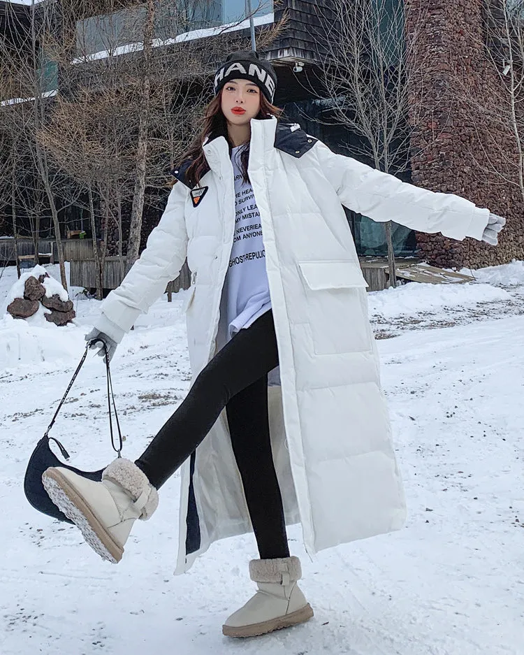 Women Oversize Long Quilted Puffer Parka Coat White Long Warm Coat Black Loose Winter Coat