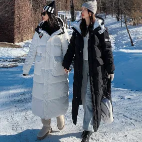 Women Oversize Long Quilted Puffer Parka Coat White Long Warm Coat Black Loose Winter Coat