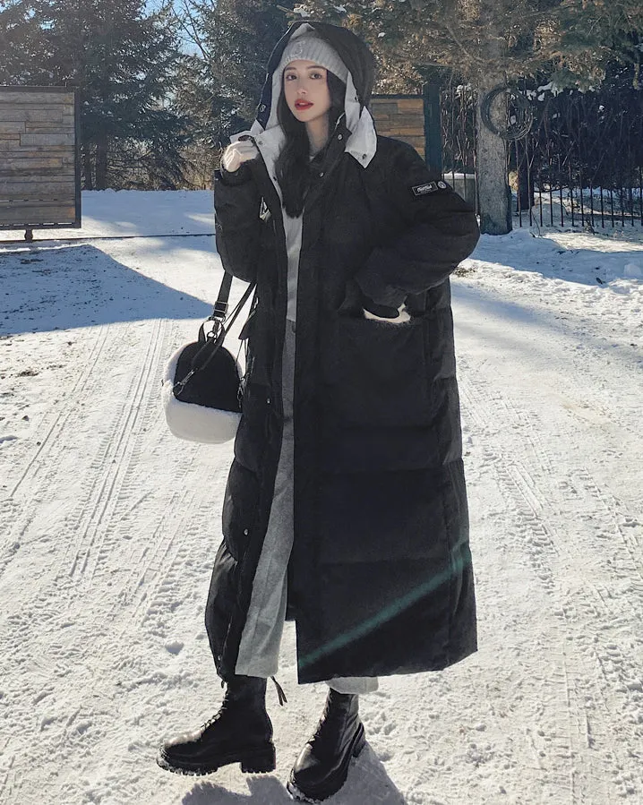 Women Oversize Long Quilted Puffer Parka Coat White Long Warm Coat Black Loose Winter Coat