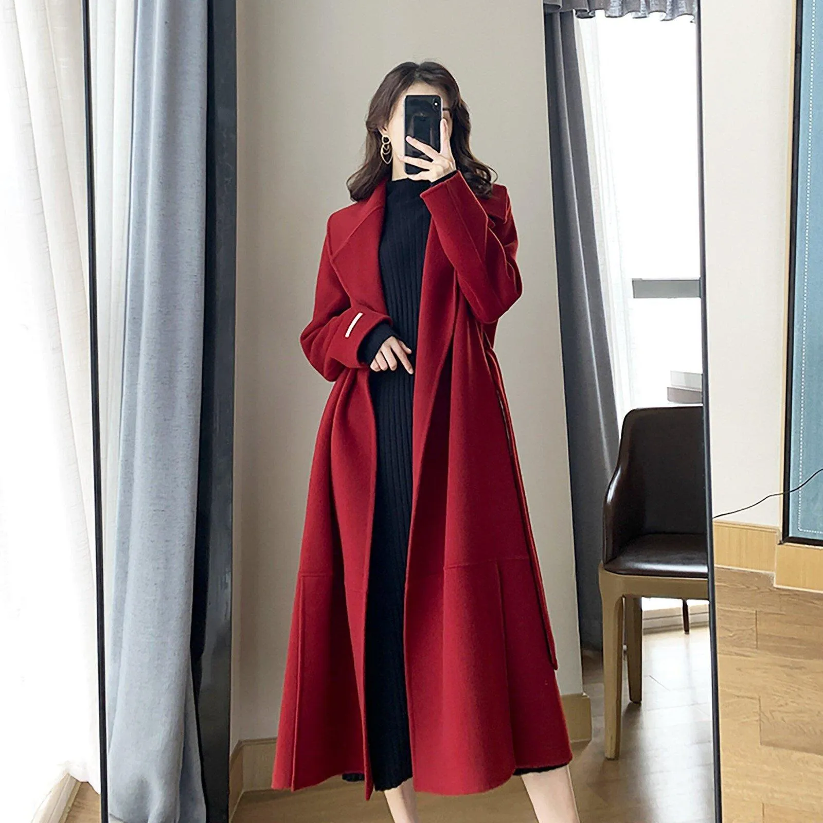 Women Wine Wool Long Coat,Double Faced Wool Overcoat,Wrap Wool Coat,Beige Long Wool Coat,Warm Winter coat,Woolen Coat Outerwear,Wedding Coat