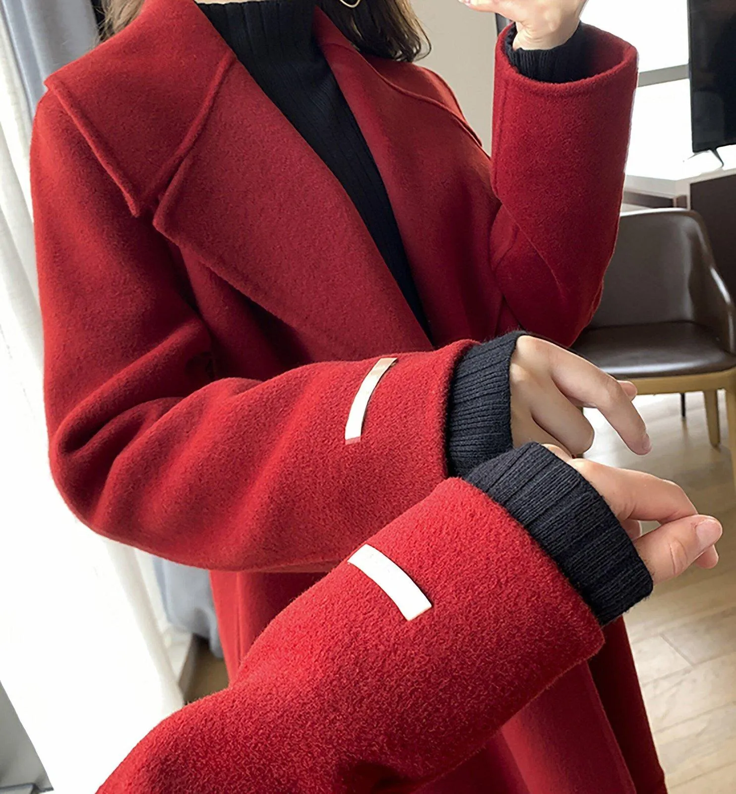 Women Wine Wool Long Coat,Double Faced Wool Overcoat,Wrap Wool Coat,Beige Long Wool Coat,Warm Winter coat,Woolen Coat Outerwear,Wedding Coat