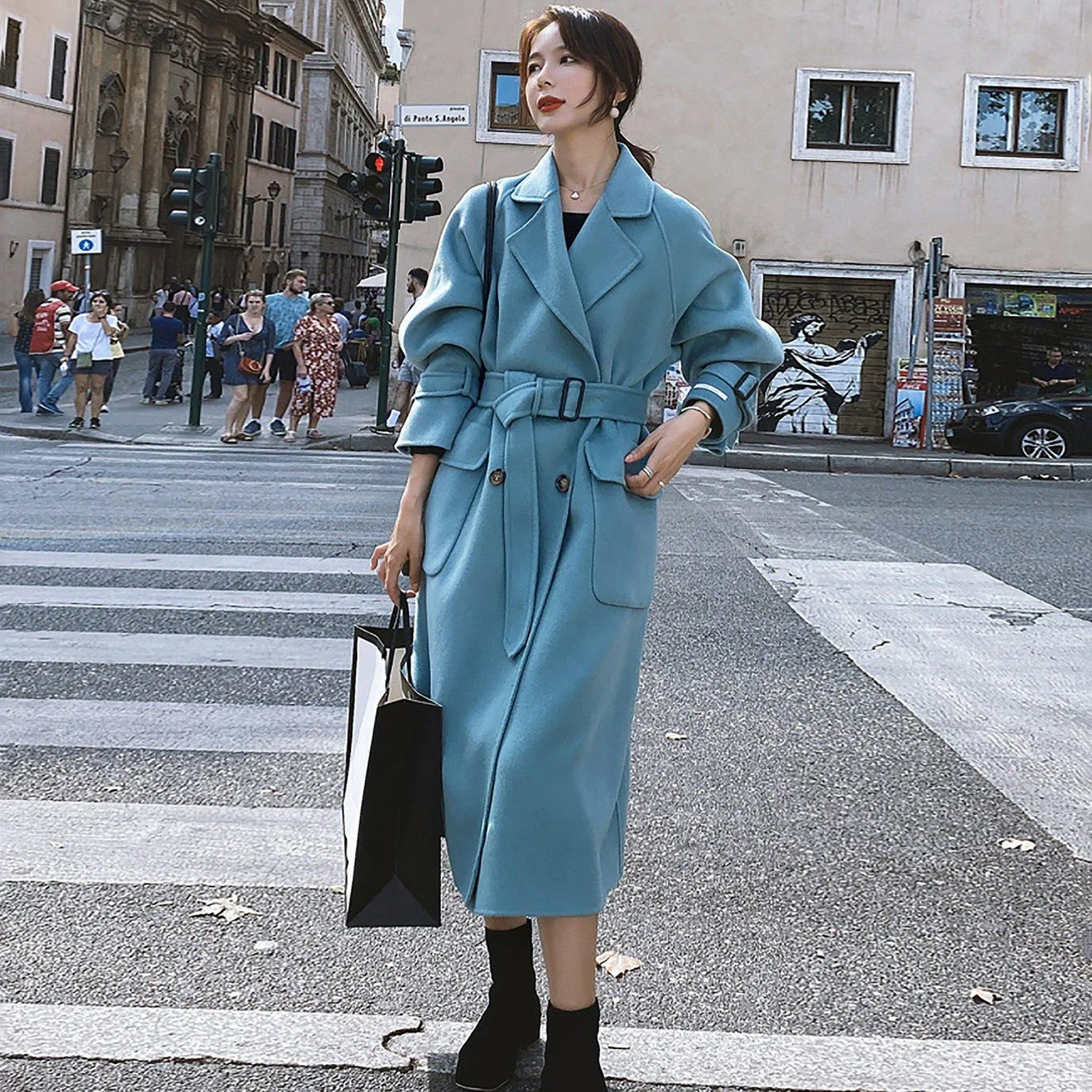 Women Wool Long Coat,Oversize Woolen Coat,Blue Long Wool Coat,Loose Long Coat,Double breasted coat,Reefer Coat,Wool Blend Coat,Black Coat