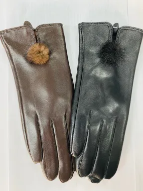 Women's Lamb Leather Gloves with Mink Ball