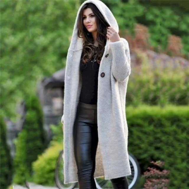 Women's Sweaters Casual Loose Cardigans Single Breasted Puff Hooded Coat