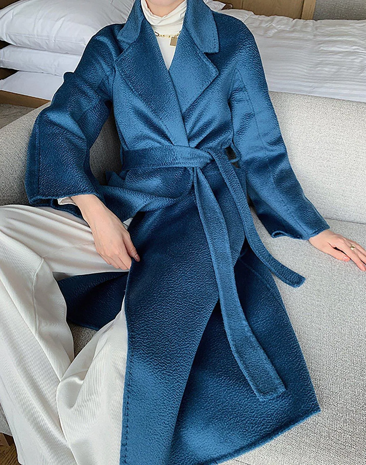 Wrap Double Face Long Belted Wool Coat