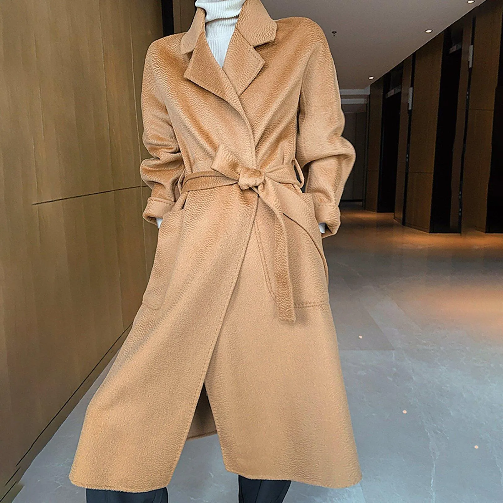 Wrap Double Face Long Belted Wool Coat