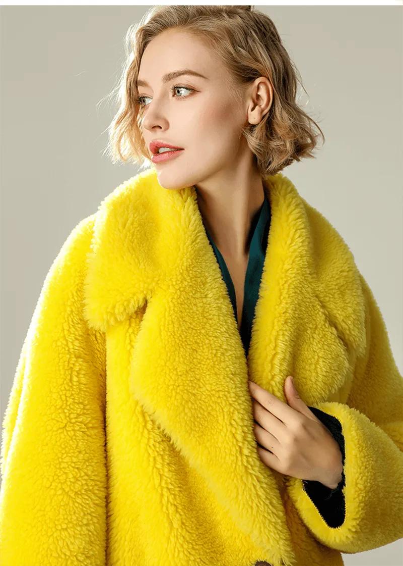 Yellow Wool Fleece Single Breasted Long Coat